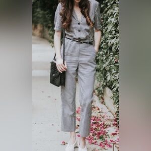 Mod Ref Gingham Jumpsuit Black White Checkered Wide Leg Short Sleeve Medium
